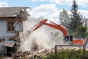 excavator working at the residential demolition of a home mikula contracting
