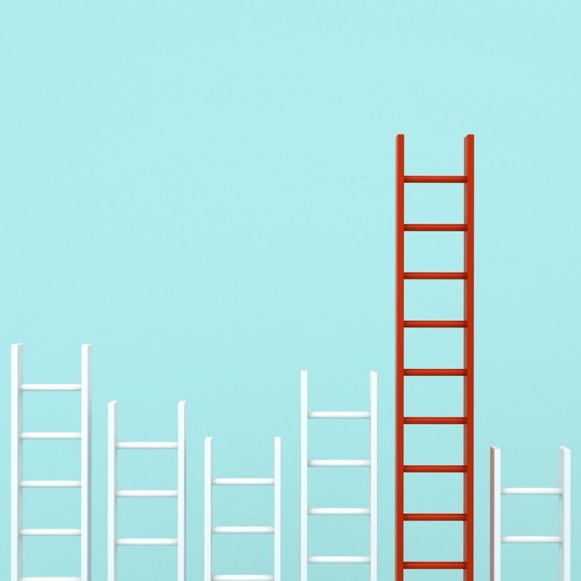 one red ladders with seven white ladders