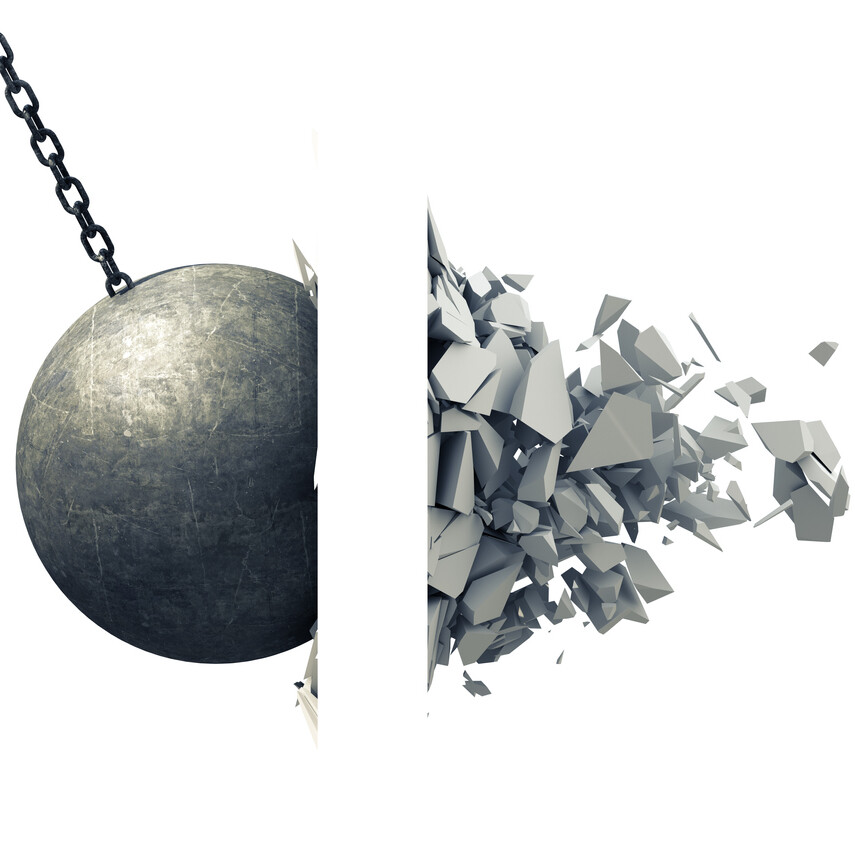 animated wrecking ball breaking wall