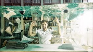 man screaming in flooding library