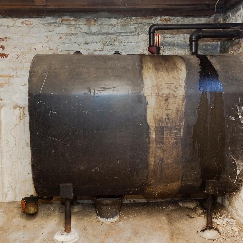 old oil tank in residential home basement