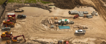 View of commercial construction site preparation with aerial view