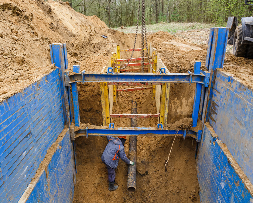 trench shoring job being done by excavation firm