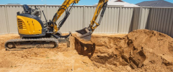 excavator breaking ground at a construction site