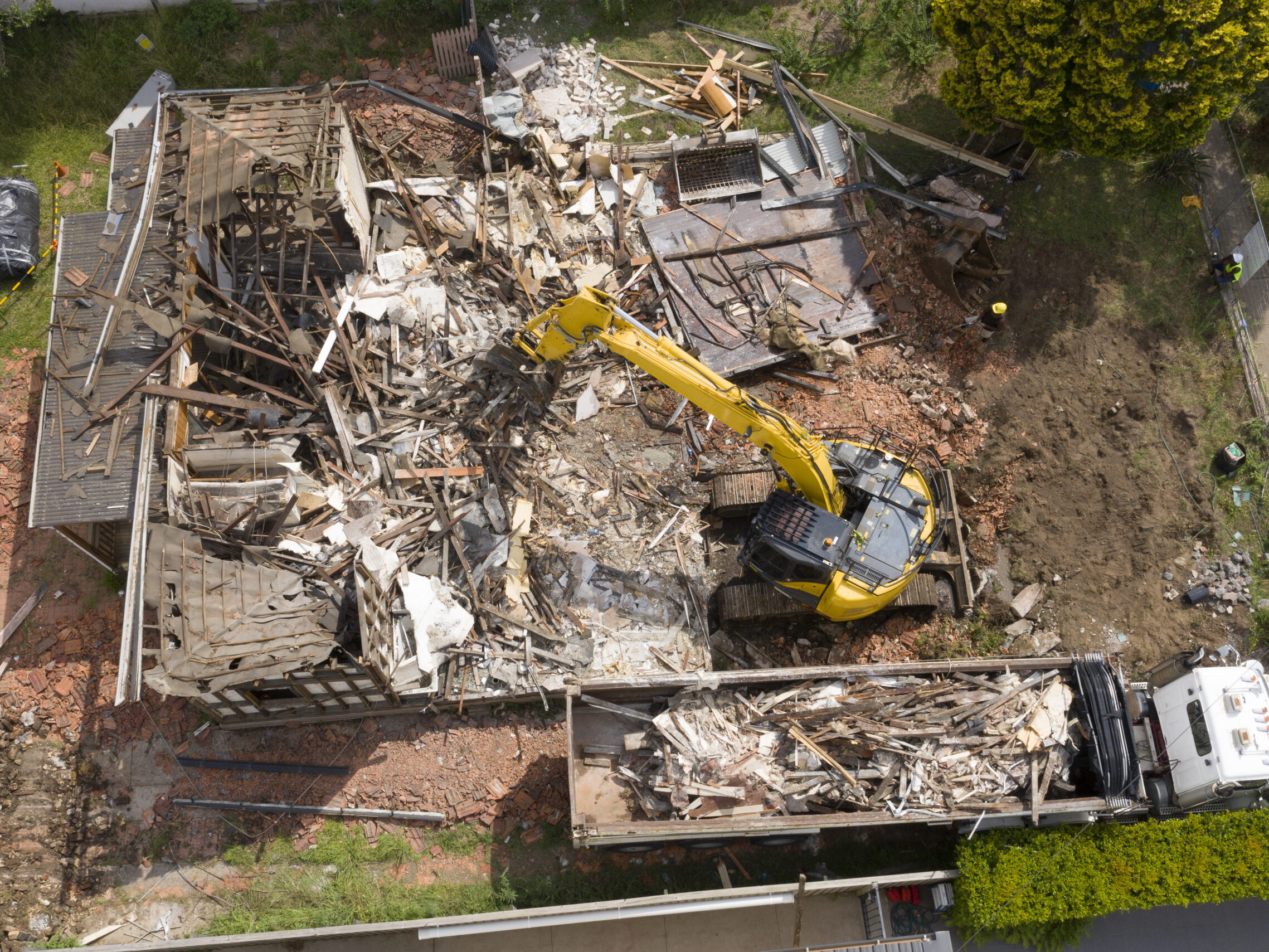 Over head view of home demolition project