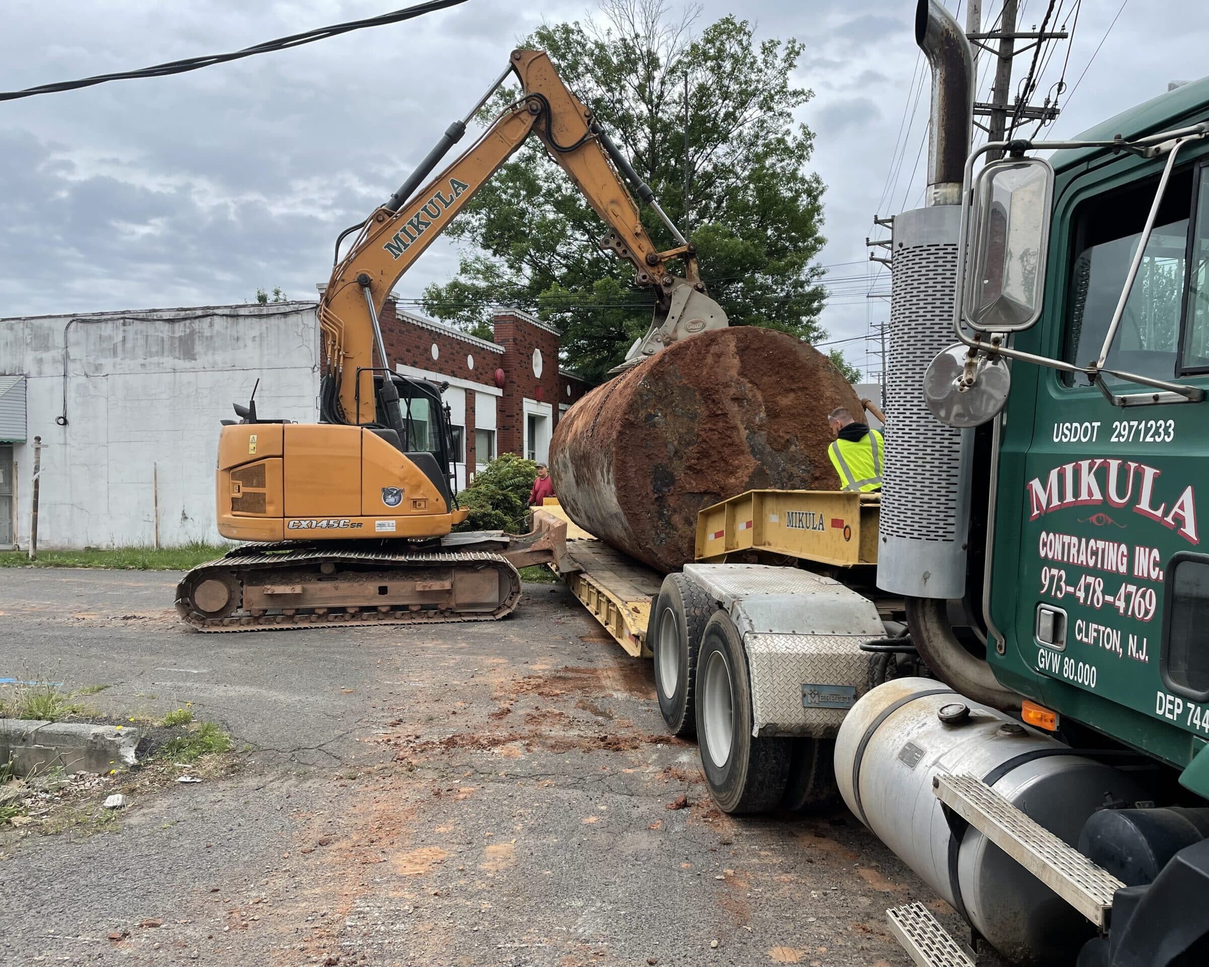 Oil tank being removed from a New Jersey property