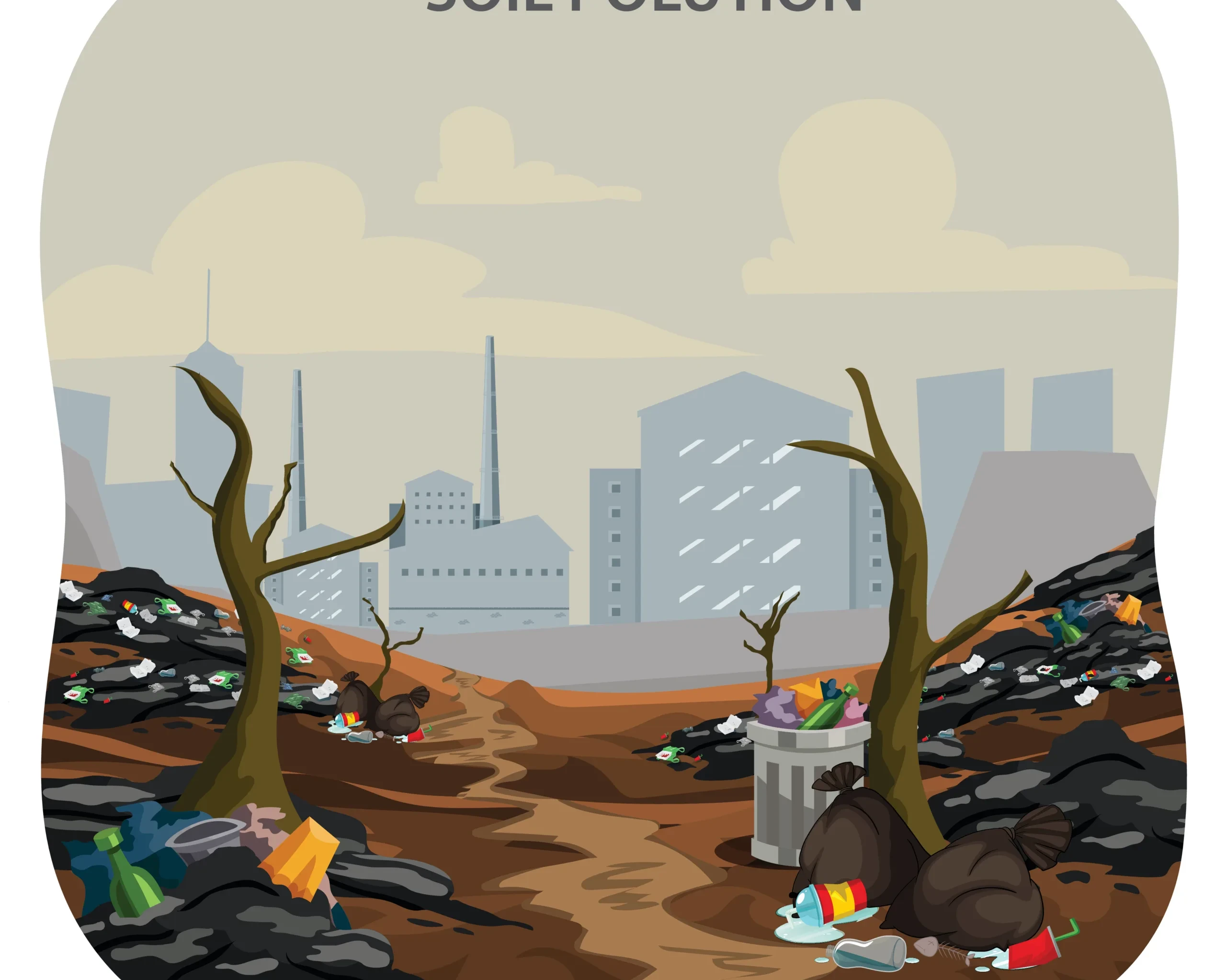 Soil pollution with toxic waste chemicals vector illustration