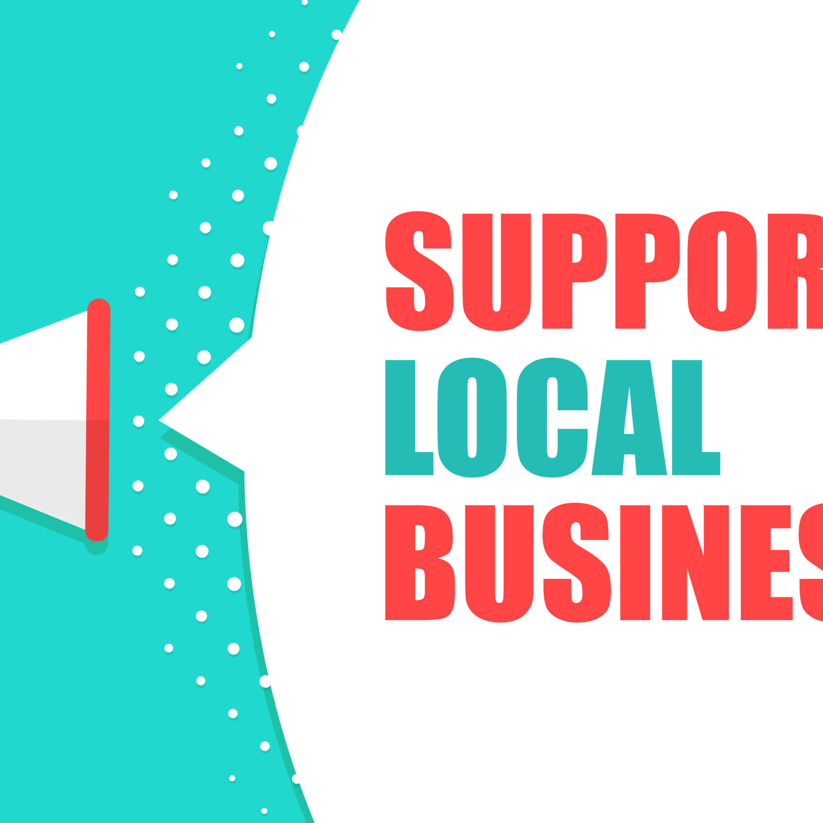 Male hand holding megaphone with Support local business speech bubble